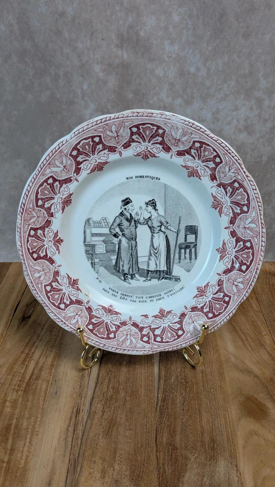 Assiette parlante ancienne – Terre de fer – Creil & Montereau – Nos domestiques n°10