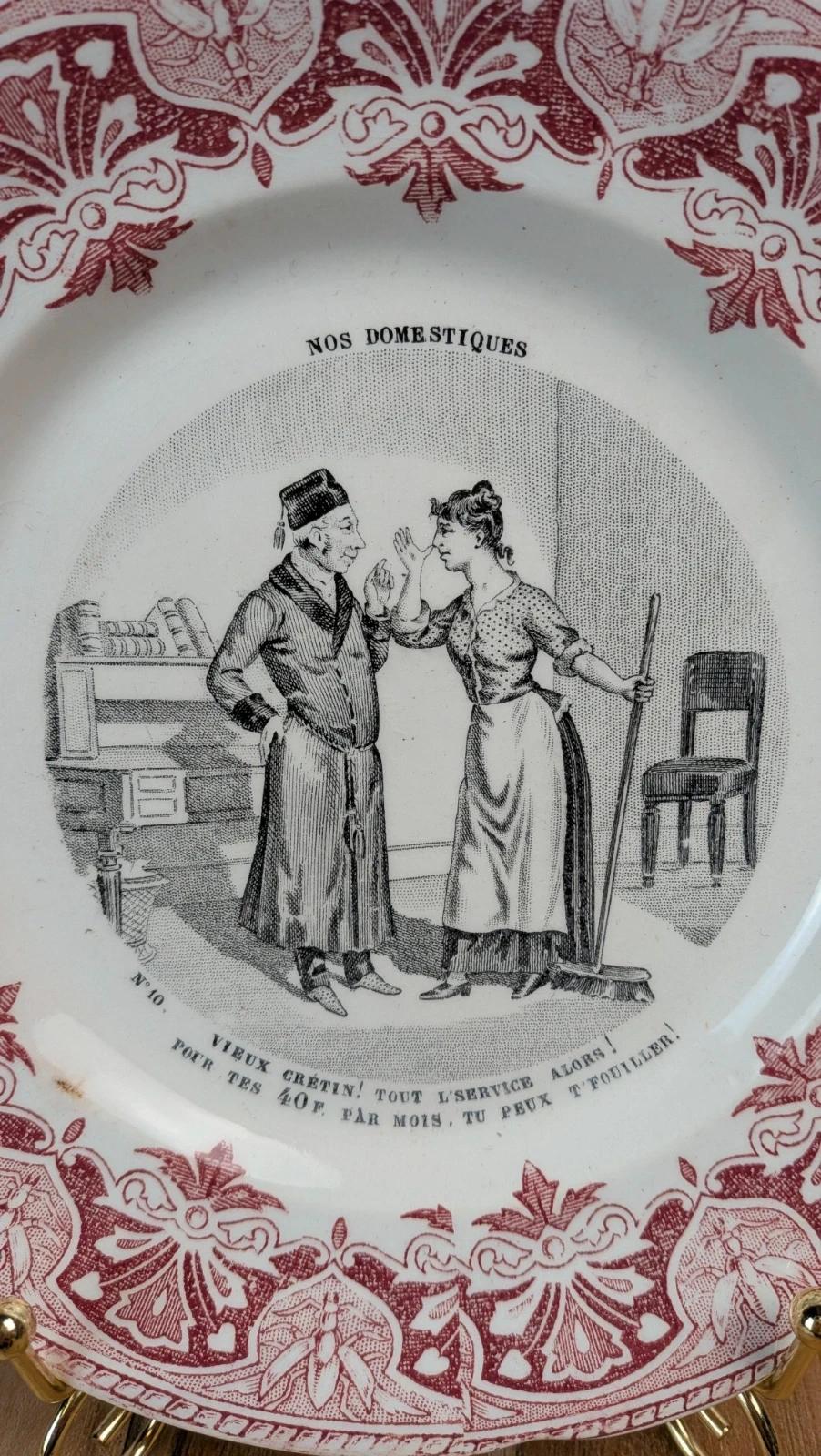 Assiette parlante ancienne – Terre de fer – Creil & Montereau – Nos domestiques n°10