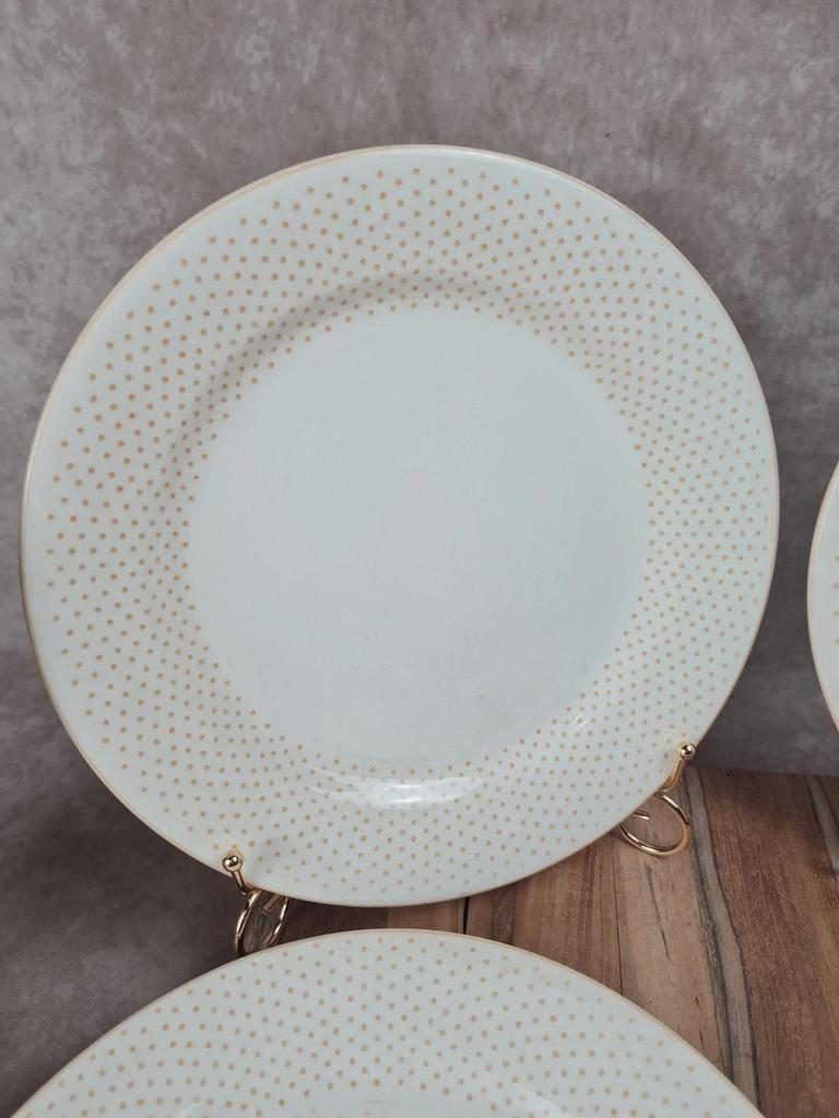 Assiettes Gien modernistes à pois dorés – lot de 9