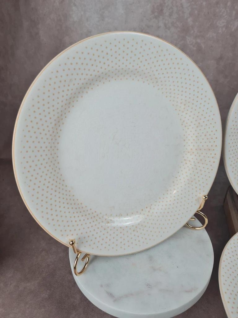 Assiettes Gien modernistes à pois dorés – lot de 9