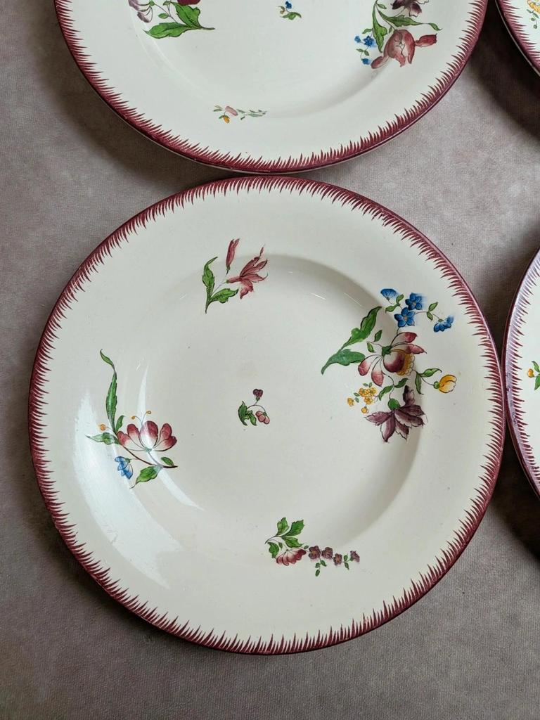 Lot de 6 assiettes creuses Sarreguemines – modèle Strasbourg – décor floral peint à la main