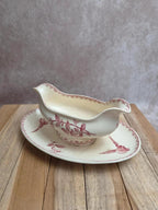 Saucière terre de fer Sarreguemines & Digoin Favori rose oiseaux ancienne