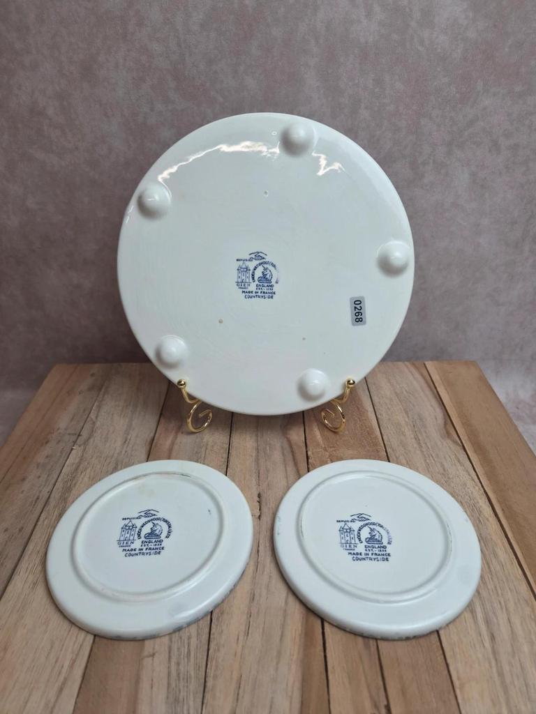 Gien x Enoch Wedgwood Countryside – dessous de plat + 2 dessous de bouteille