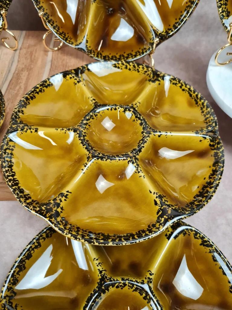 Lot de 8 assiettes à huîtres Gien, magnifique service vintage