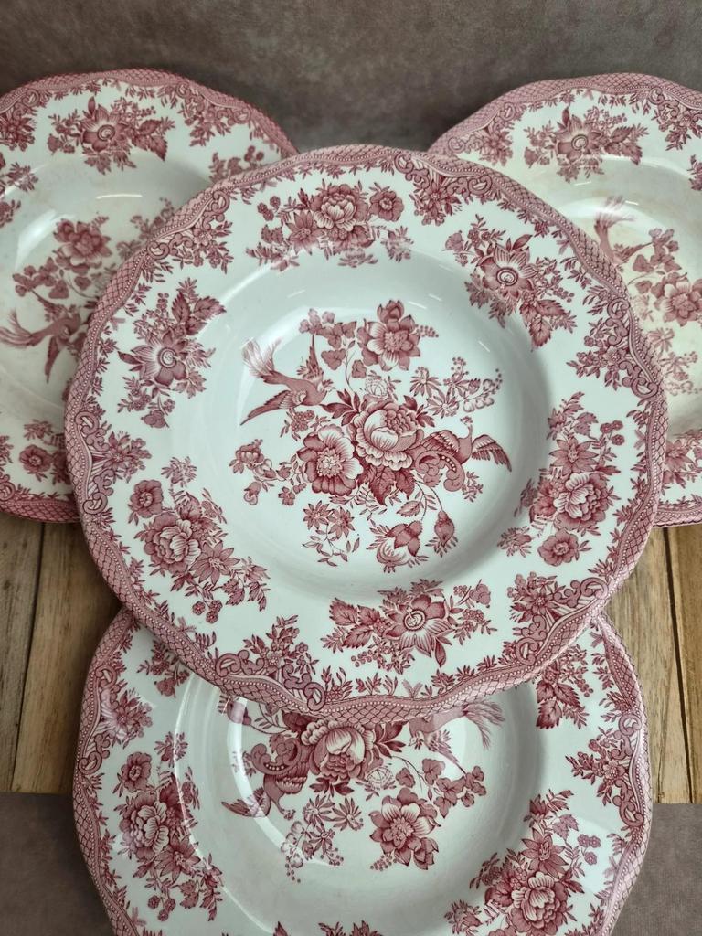 Lot de 4 assiettes creuses Enoch Wedgwood – Asiatic Pheasants – Faïence anglaise vintage