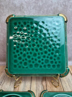 Ensemble Poët-laval dessous de plat et 2 dessous de bouteille céramique verte vintage