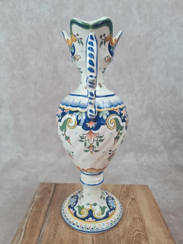 Vase faïence Desvres signé Maryse Rigaut 🎨 décor Rouen peint main