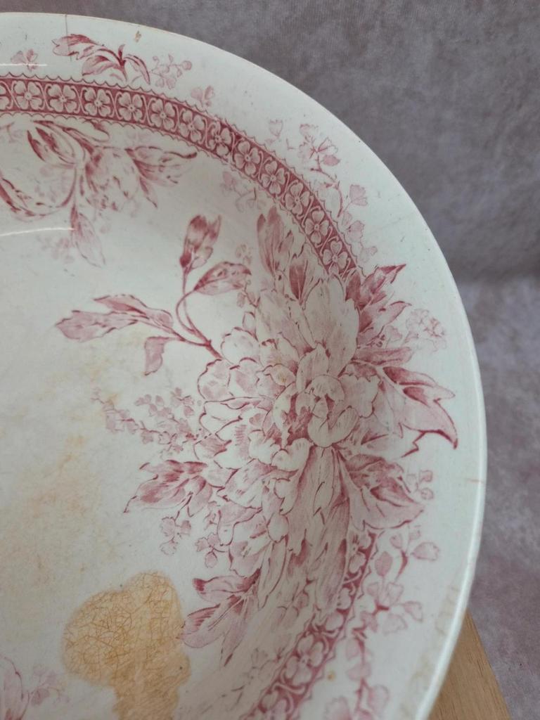 Bassine de toilette ancienne Gien Mireille rose 🌸 Terre de fer porcelaine opaque