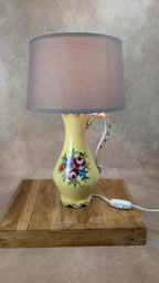 Lampe ancienne en porcelaine de Limoges Lucien Michelaud – décor main signé J. François