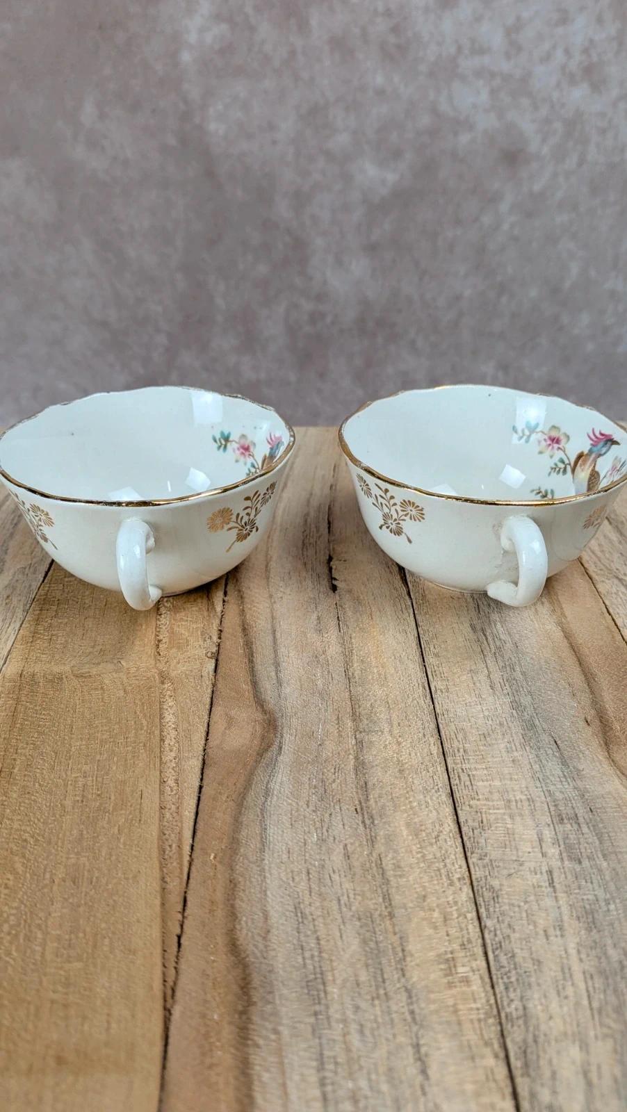 Lot de 2 tasses Gien Yokohama & 2 soucoupes M&s – porcelaine française