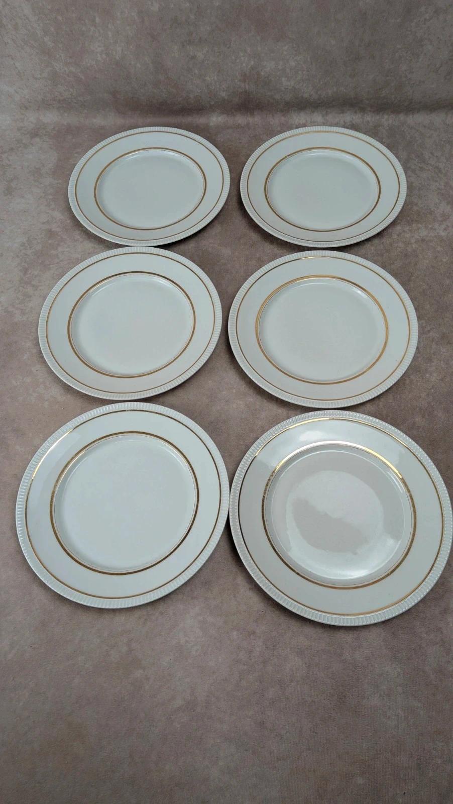 Lot de 6 assiettes à dessert anciennes porcelaine française liseré doré