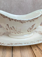 Saucière Terre de Fer Creil et Montereau Silva décor oiseaux