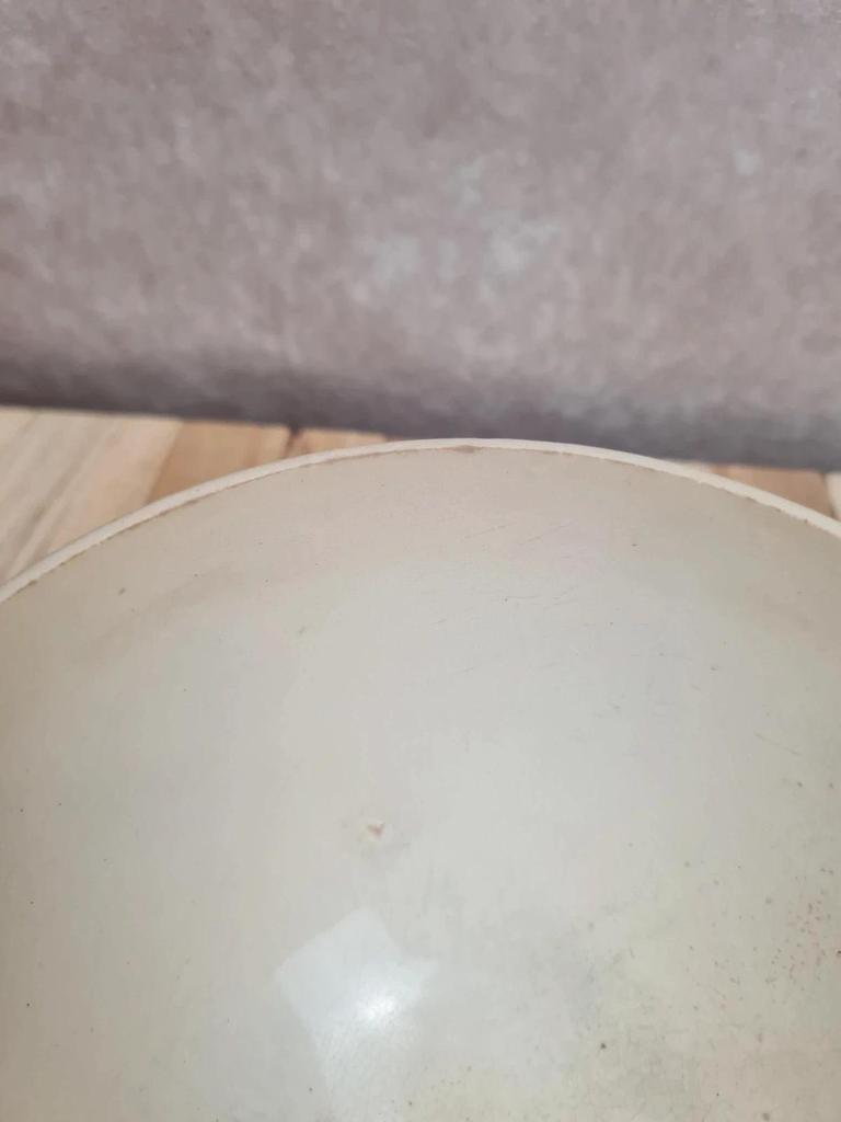 Bol ancien en terre de fer décor bleu et ocre vintage