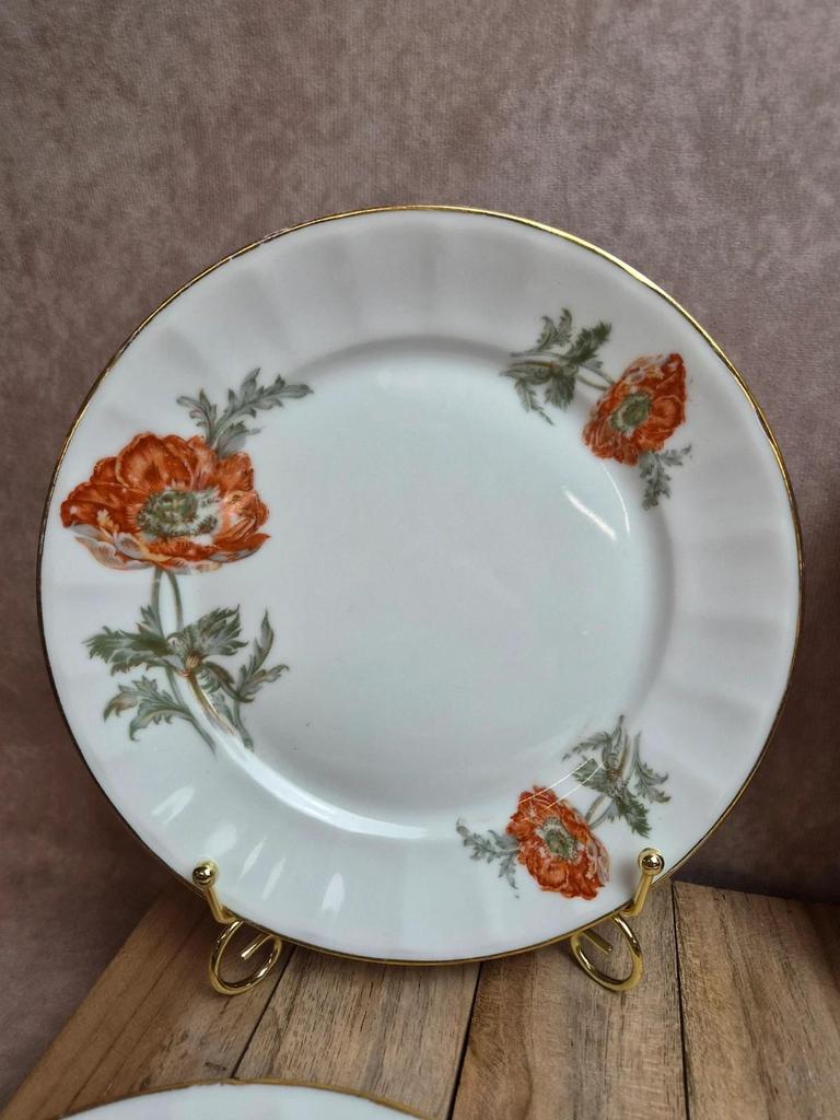 Lot de 5 assiettes à dessert en porcelaine – Décor floral coquelicots