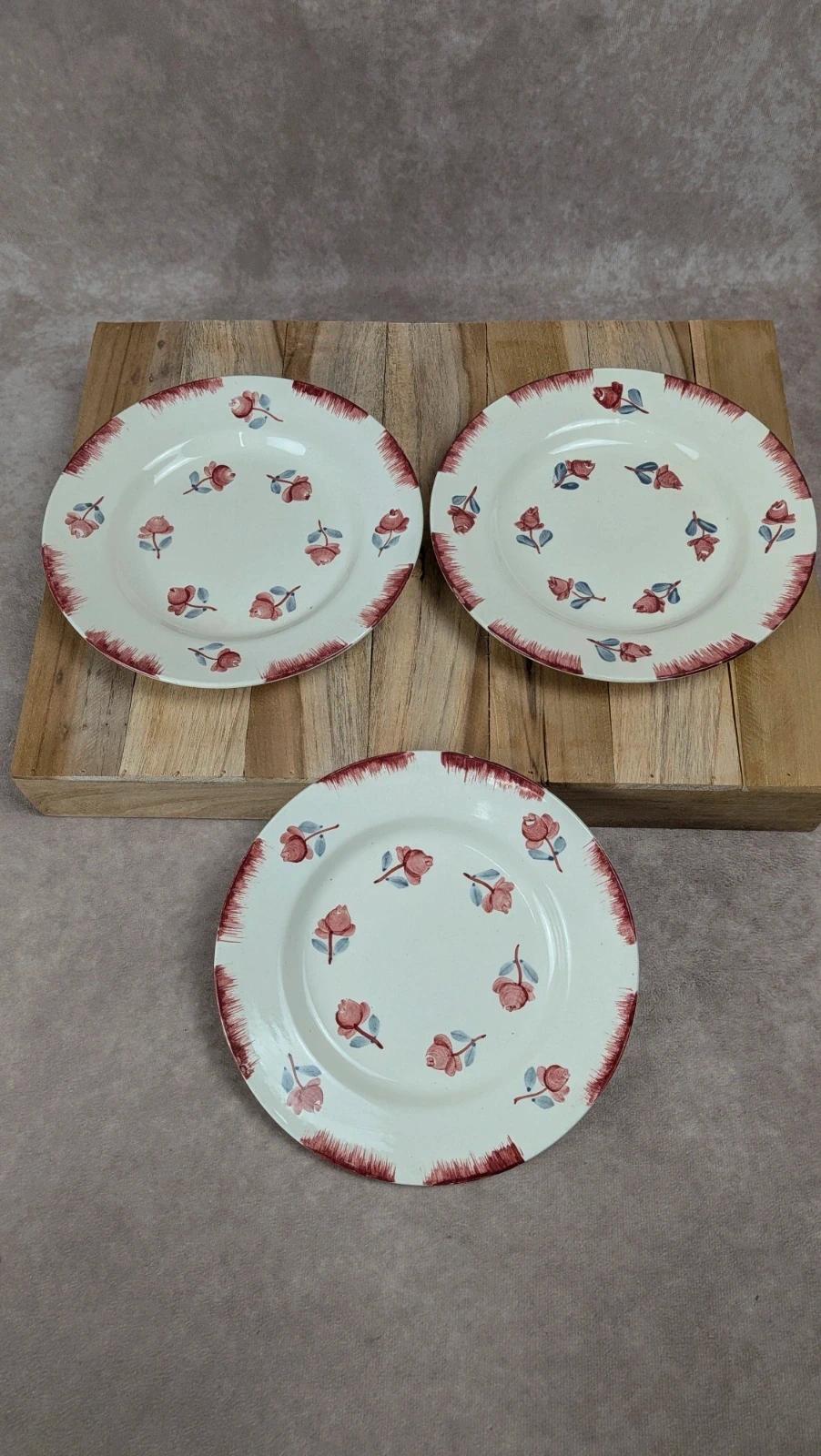 Lot de 3 assiettes à dessert Gien Venise peintes à la main