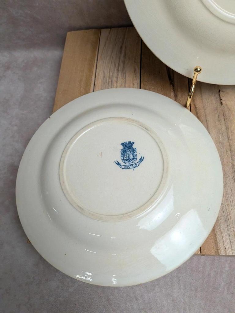 Lot de 2 assiettes anciennes Terre de Fer Gien – modèle Cactus