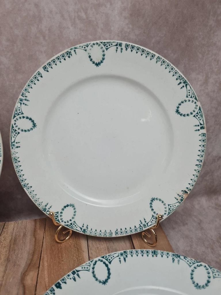 Lot de 4 assiettes anciennes Terre de fer Saint-amand décor vert 🌿