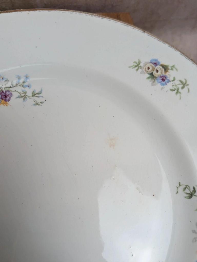 Lot de 4 assiettes plates en terre de fer Hamage Nord – Fleurs polychromes et dorures