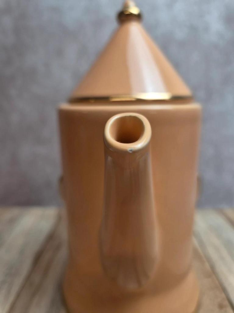 Théière vintage Artichaut I.c.b. France rose pêche et dorures