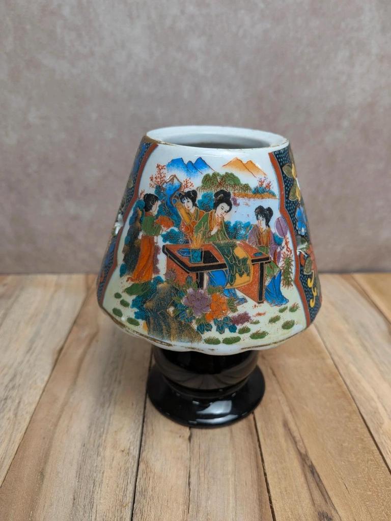Photophore vintage décor japonais geishas – porcelaine ajourée