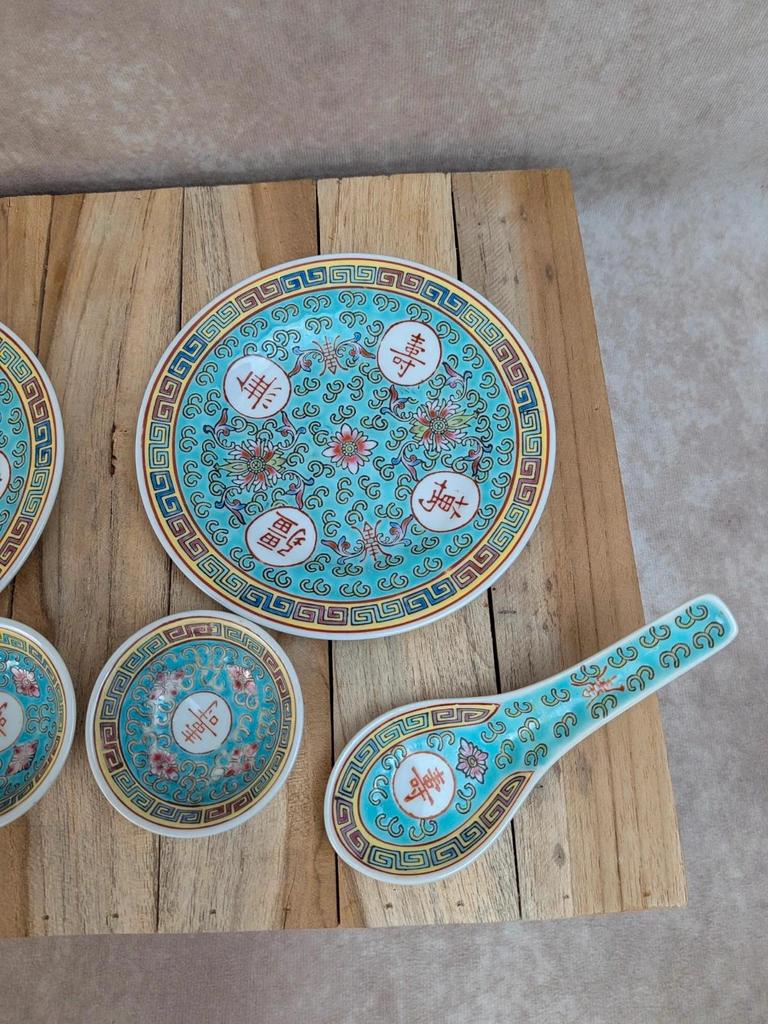 Service chinois vintage pour 2 personnes – porcelaine Mun Shou