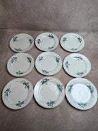 Lot de 9 assiettes anciennes en terre de fer – Opaque de Bordeaux – décor floral peint main
