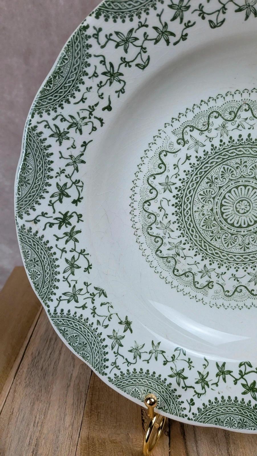 Assiette creuse vintage Fine Ware décor vert romantique