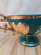 Coupe sur pied vintage italienne Cal vert profond & dorures – centre de table élégant 🌿💛