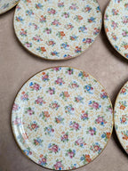 Lot de 9 assiettes à dessert anciennes en porcelaine fleurie