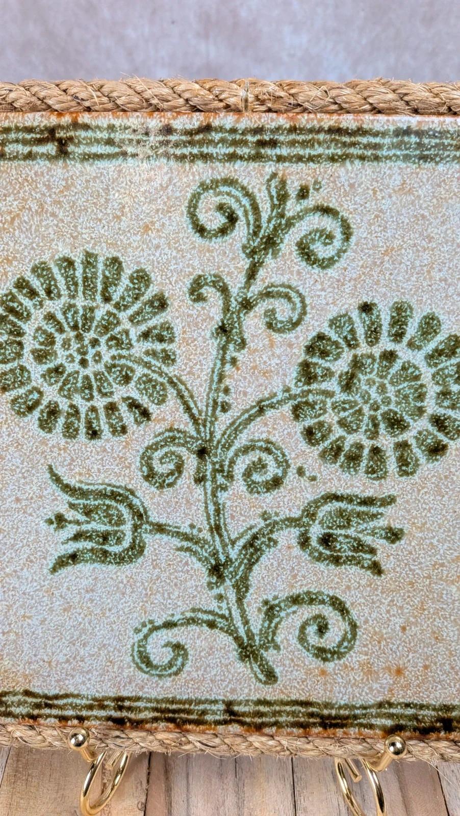 Dessous de plat vintage en carreau céramique et corde