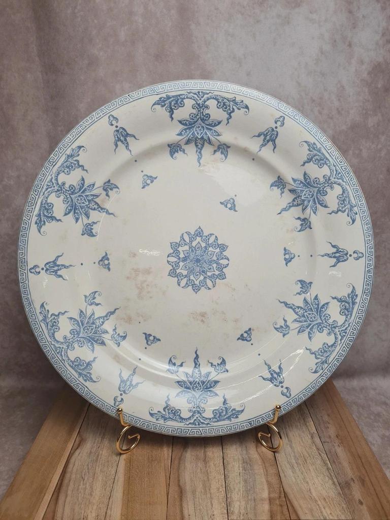 Grand plat Terre de Fer Sarreguemines Perse décor oriental bleu Xixe