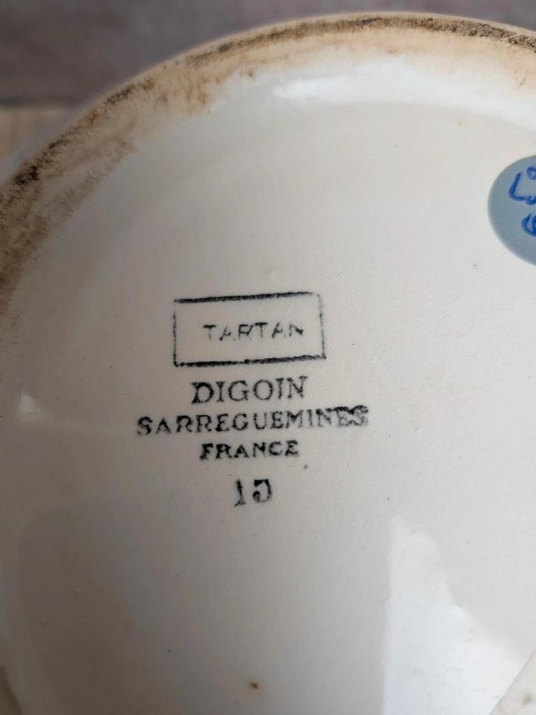 Grand saladier Digoin Sarreguemines modèle Tartan bleu