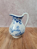 Petit pichet ancien K.g Lunéville 🇫🇷 modèle Toile de Jouy, décor bleu « Spécial Grand Feu »