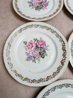 Lot de 5 assiettes plates en porcelaine de Limoges – Décor floral et dorures