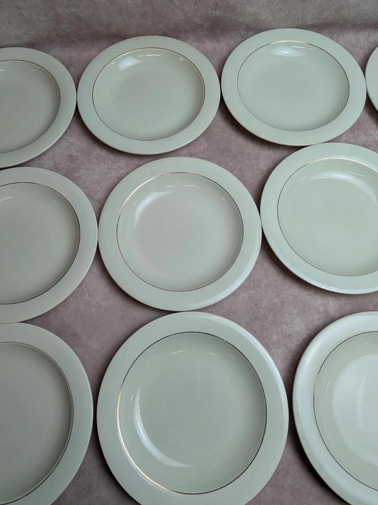 Lot de 12 assiettes creuses Opaceline Salins liseré doré vintage