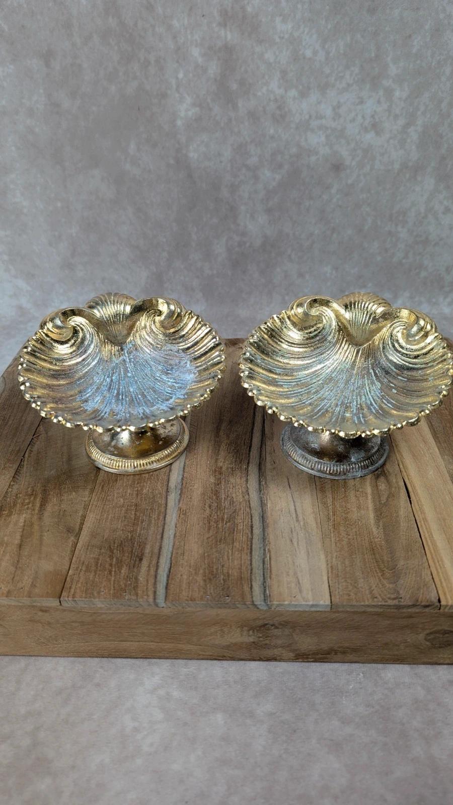 Paire de porte-savons coquilles dorées vintage