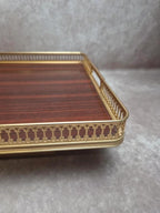Grand plateau de service vintage italien Mb – effet palissandre & galerie dorée – années 60/70