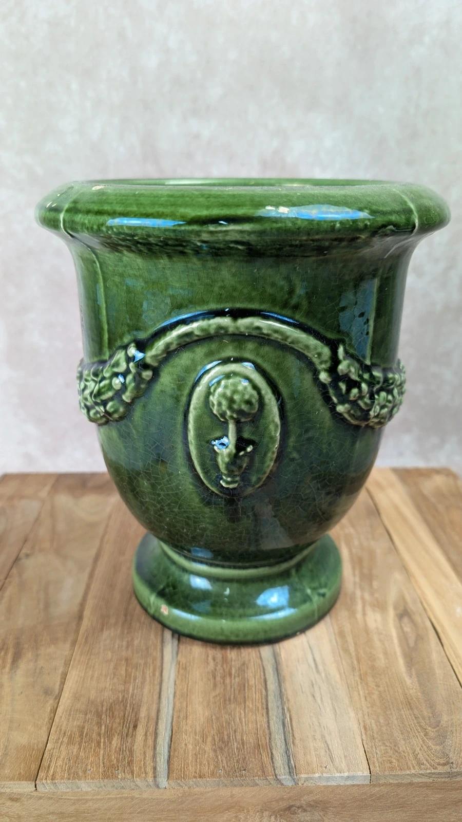 Cache-pot ancien vert émaillé Made in France