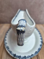 Saucière ancienne Sarreguemines forme Bambou – décor bleu non répertorié – terre de fer