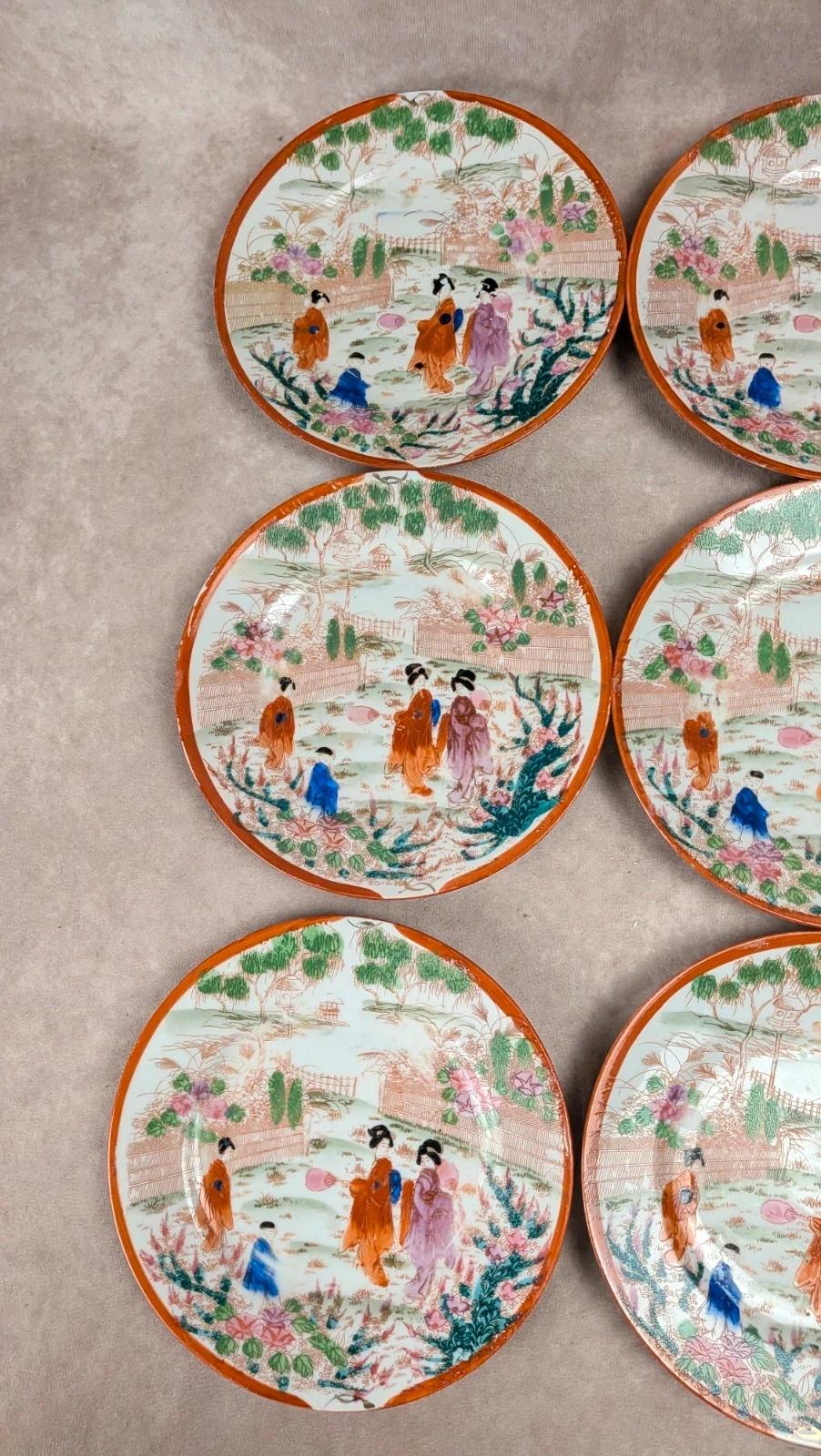 Lot de 9 assiettes + 1 grande assiette style japonais ancien