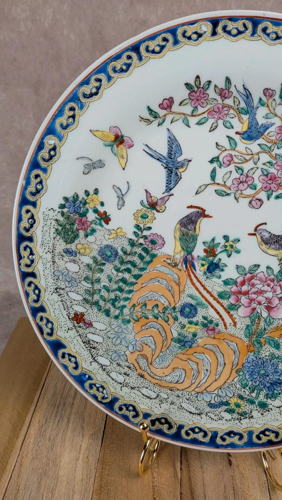 Assiette décorative chinoise oiseaux & fleurs