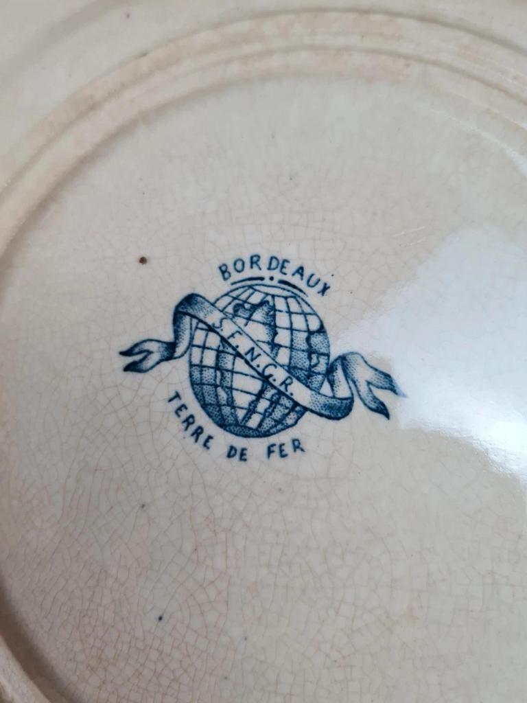 Lot de 6 assiettes plates anciennes – Vieillard & Cie Bordeaux, modèle Clématite 💙 Terre de Fer