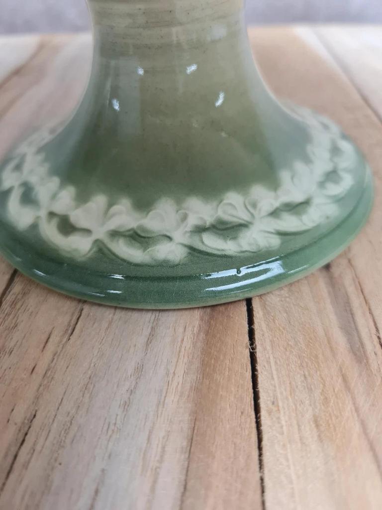 Compotier ancien sur pied Lunéville St Clément décor trèfles vert 🌿