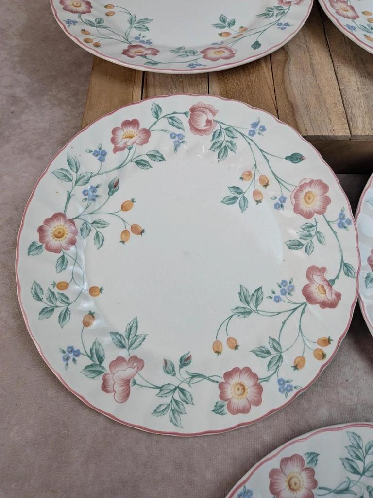 Lot de 5 assiettes plates Churchill Briar Rose – Faïence anglaise vintage