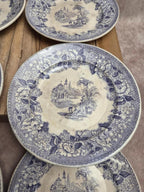 Lot de 8 assiettes à dessert anciennes anglaises J. Marshall & Co Bosphorus faïence violette Xixe