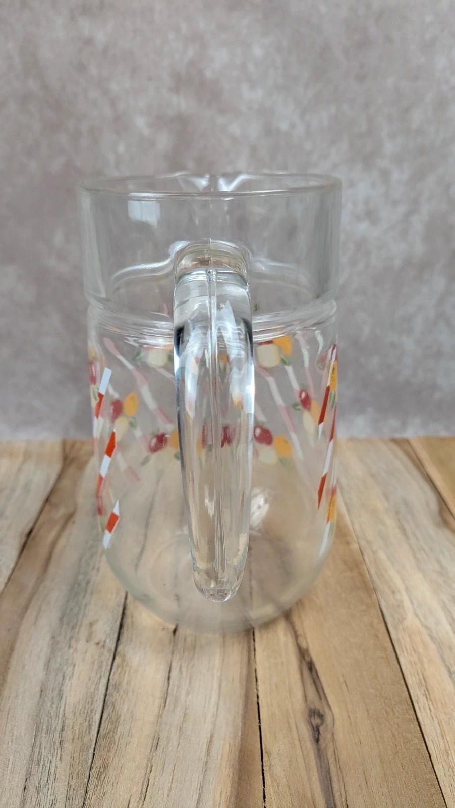 Pichet vintage années 70 + 2 verres assortis décor fruits