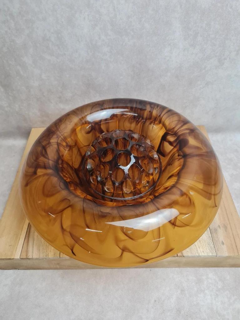 Coupe centre de table Art Déco Davidson “cloud Glass” ambré – pique fleurs vintage anglais