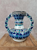 🌿 Vase artisanal en faïence marocaine signé – décor bleu & vert 🌿