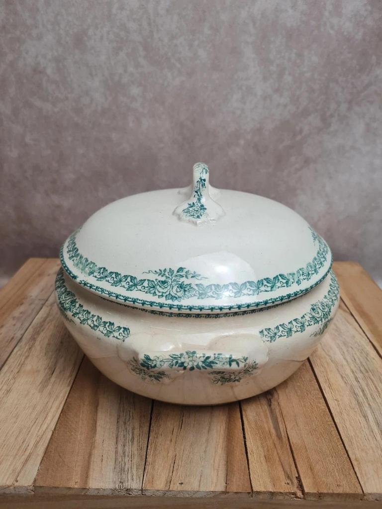 Soupière ancienne Longwy modèle Mireille 🌿 Terre de fer verte – charme authentique