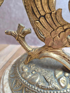 Grande lampe vintage en laiton moulé – Phénix – socle en onyx – années 60/70